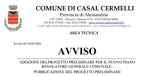 Avviso: pubblicazione del progetto preliminare per il nuovo Piano Regolatore Generale Comunale