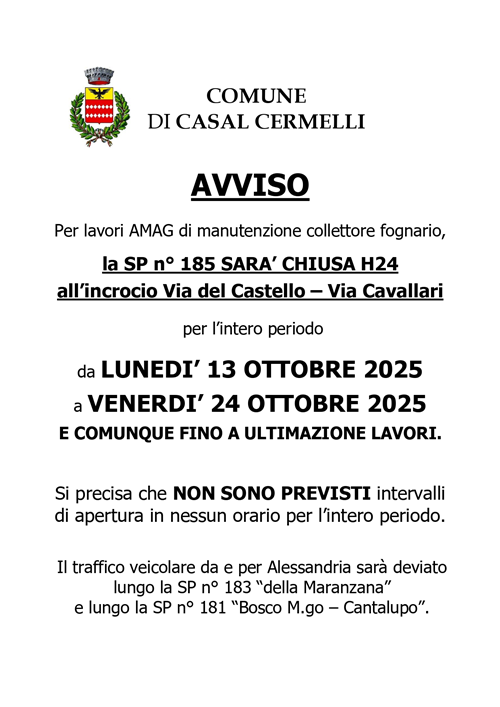 Chiusura SP 185 per lavori AMAG