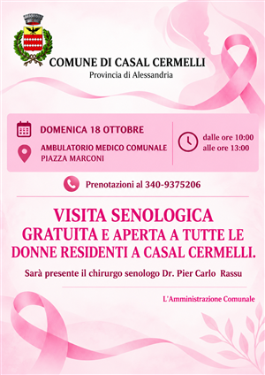 Visita senologica gratuita e aperta a tutte le donne residenti a Casal Cermelli